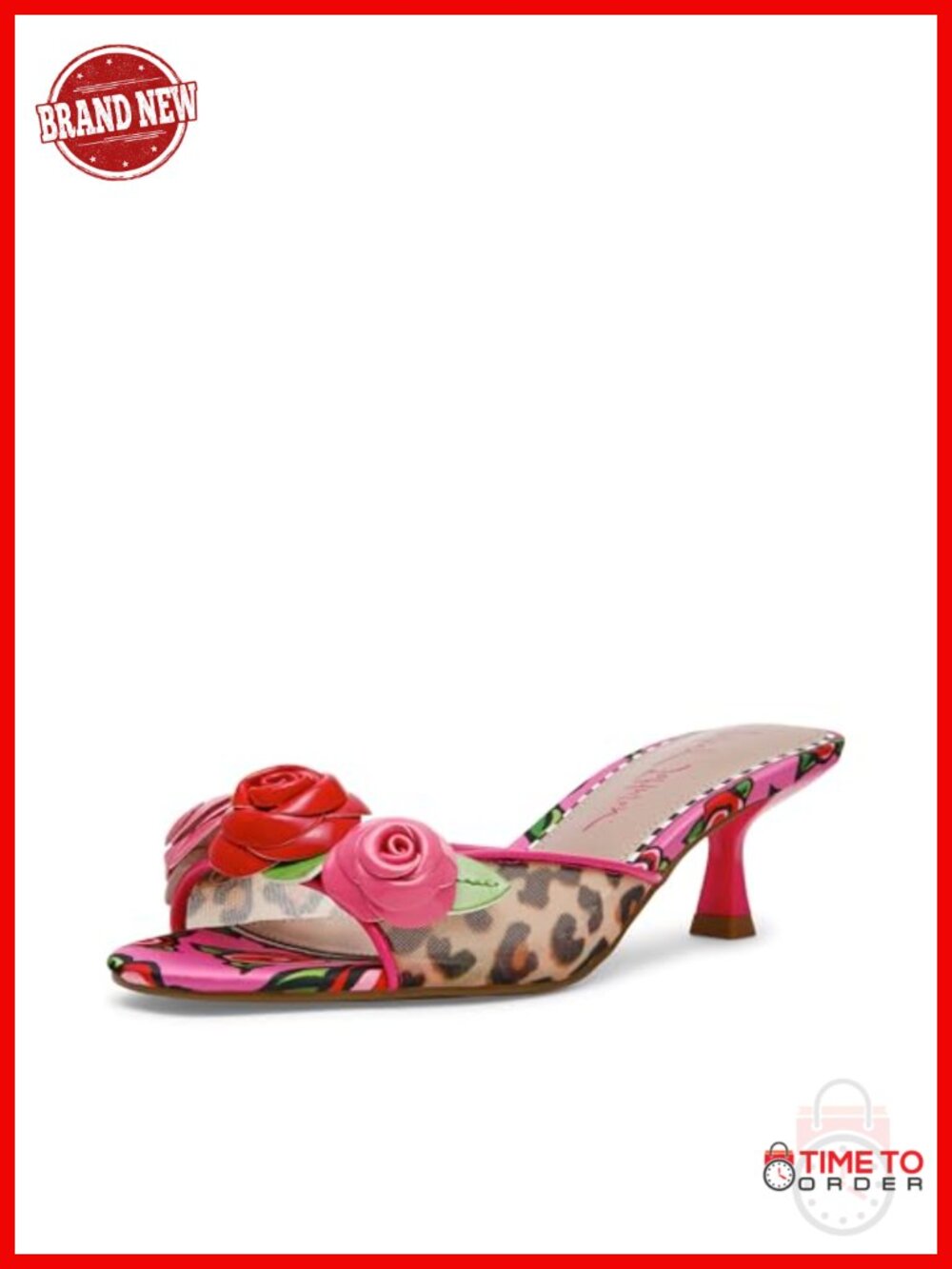 Slip On Kitten Heel Slide Sandal Leopard 3D Floral Open Toe Semi Formal